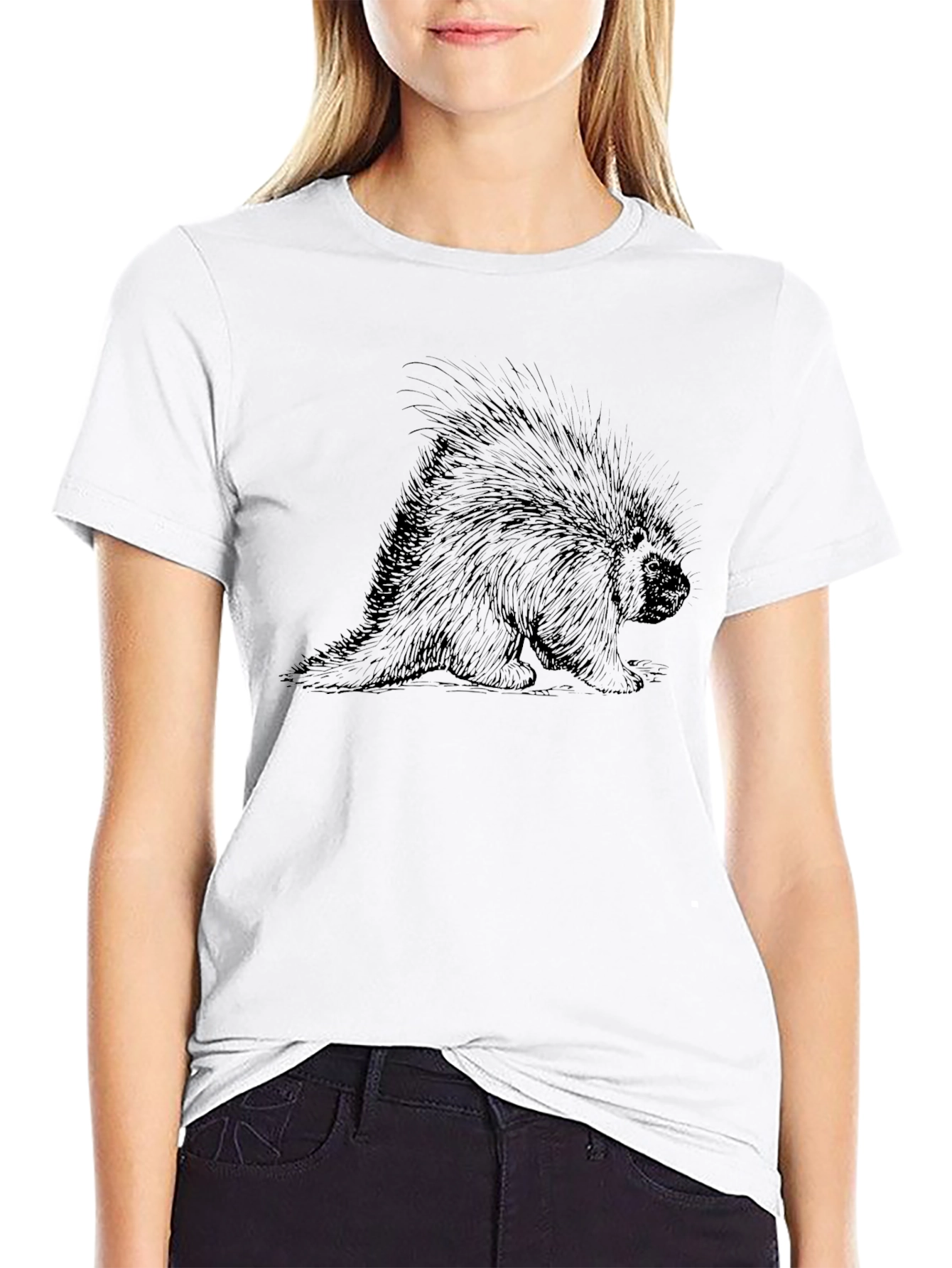 Porcupine Graphic Tee - Unisex Black Cotton T-Shirt