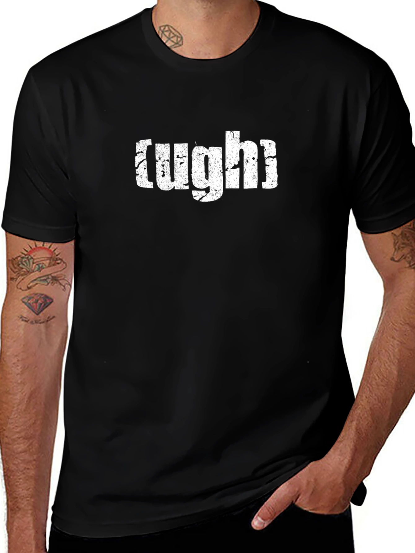 Ugh Distressed Graphic Tee - Black Cotton Casual T-Shirt