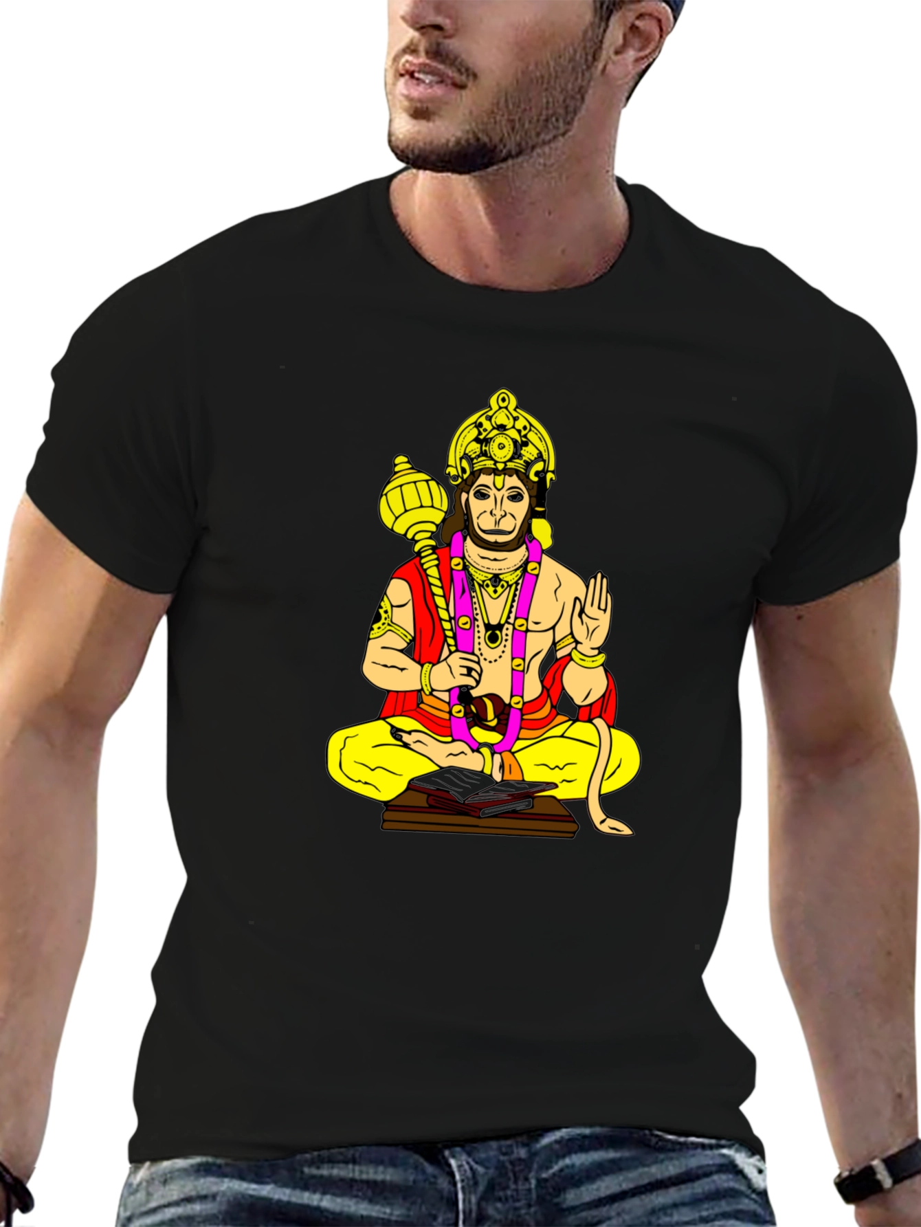 Hanuman Graphic Print Black T-Shirt