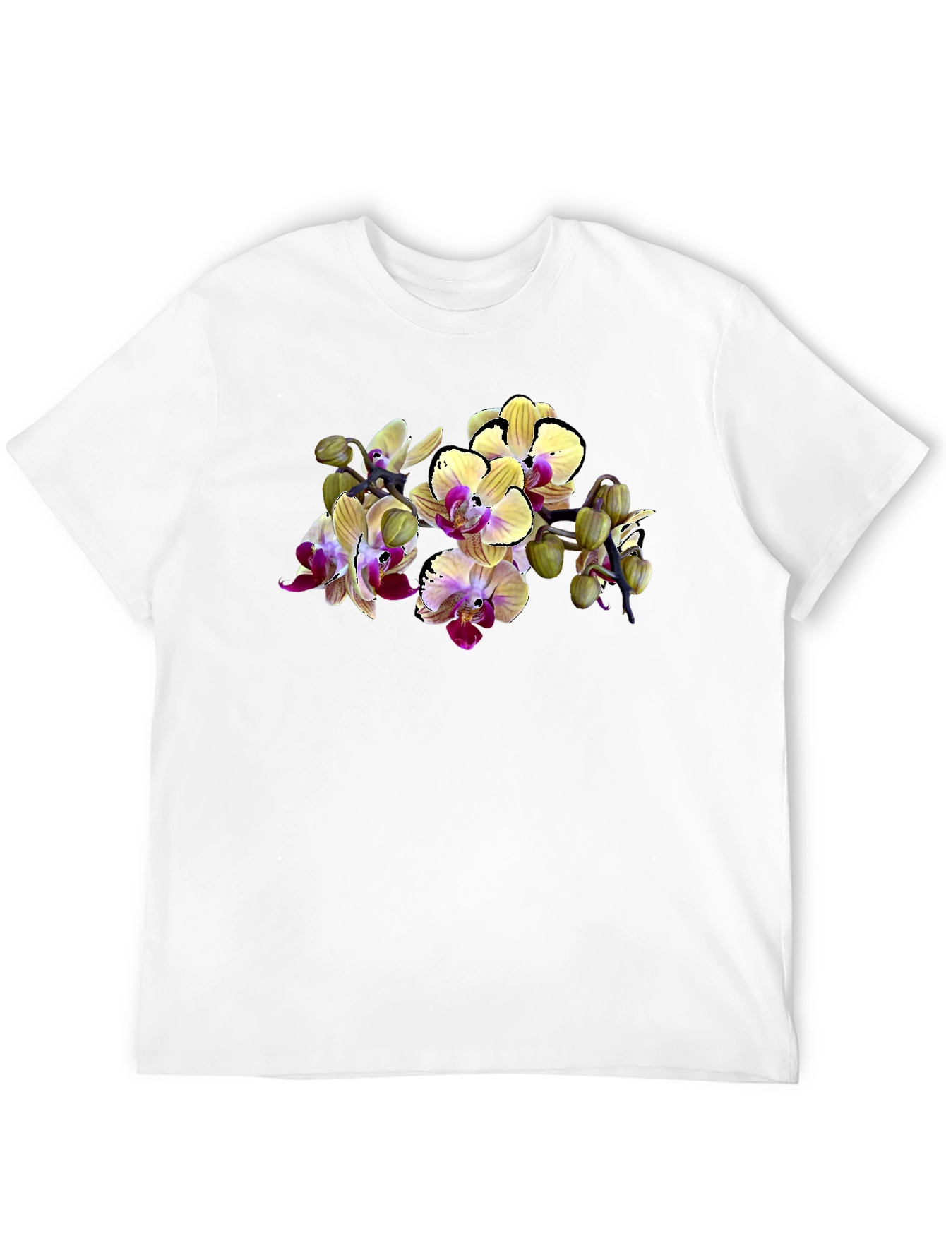 Orchid Print Black T-Shirt