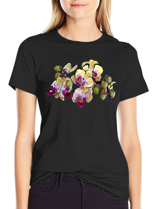 Orchid Print Black T-Shirt