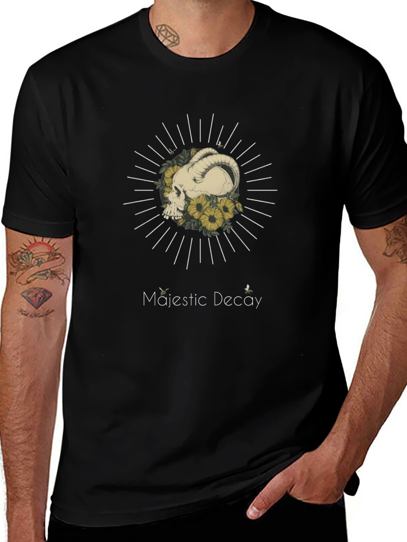 Majestic Decay Graphic Tee - Ram Skull & Sunflowers