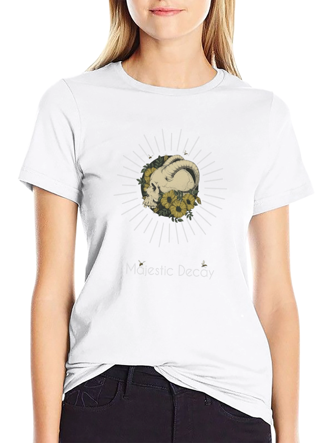 Majestic Decay Graphic Tee - Ram Skull & Sunflowers