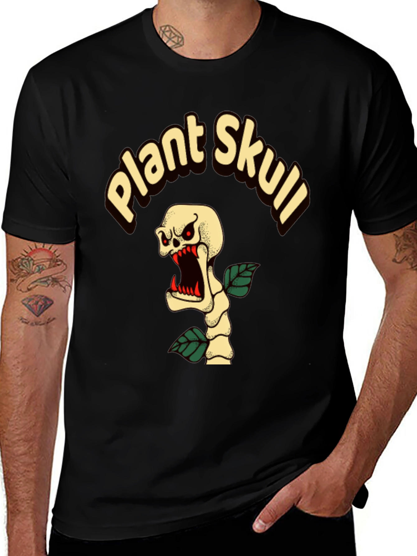 Plant Skull Graphic T-Shirt - Black Cotton Tee