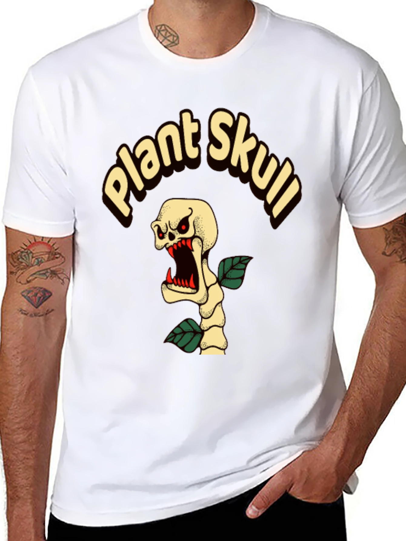 Plant Skull Graphic T-Shirt - Black Cotton Tee