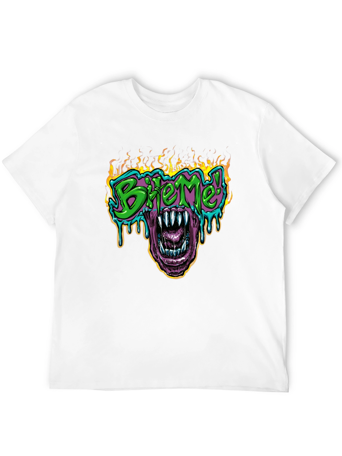 Bite Me T-Shirt - Fiery Graphic Print Tee