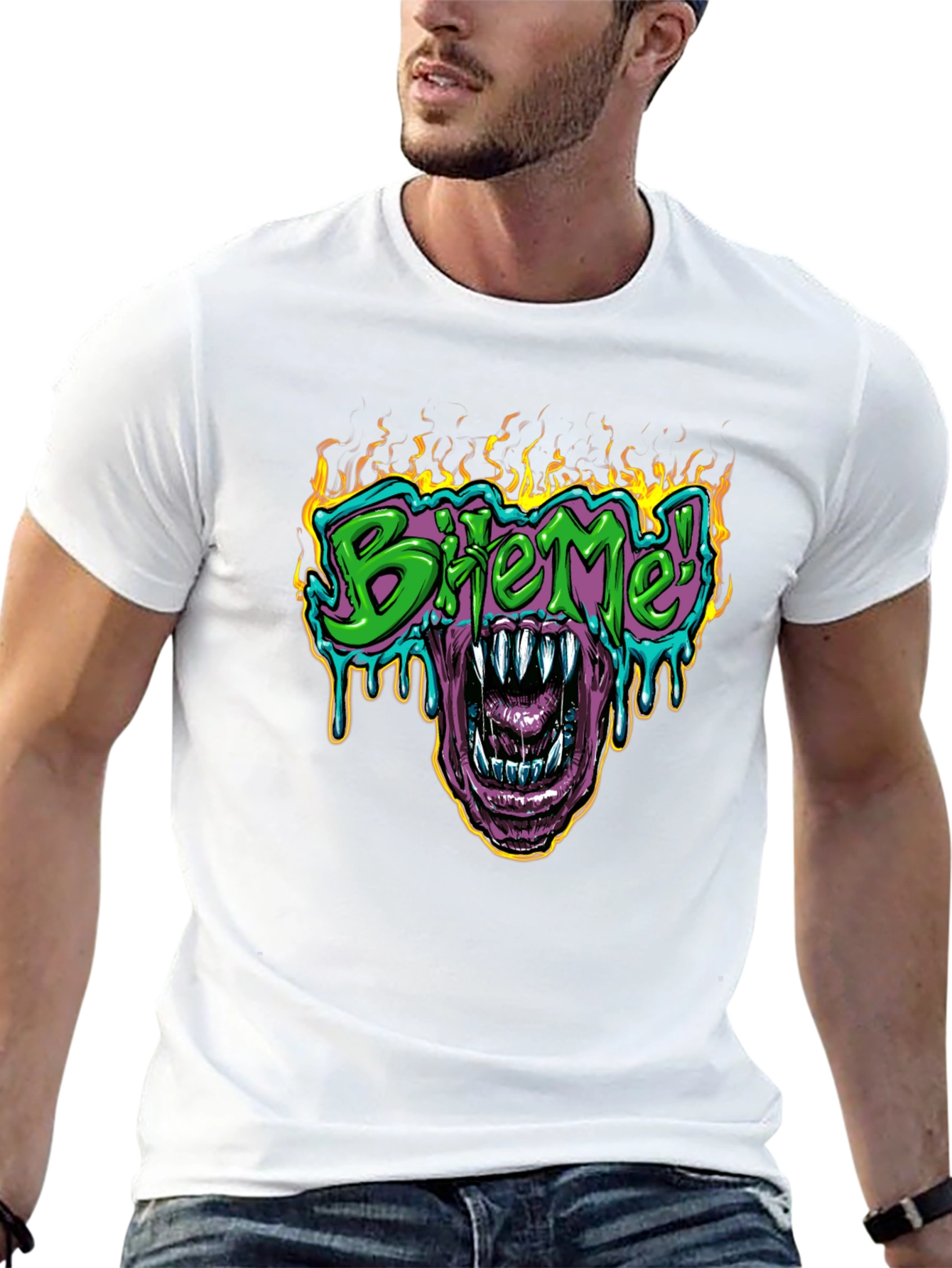 Bite Me T-Shirt - Fiery Graphic Print Tee