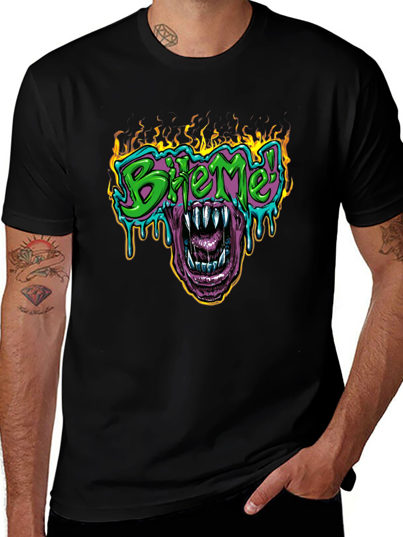 Bite Me T-Shirt - Fiery Graphic Print Tee
