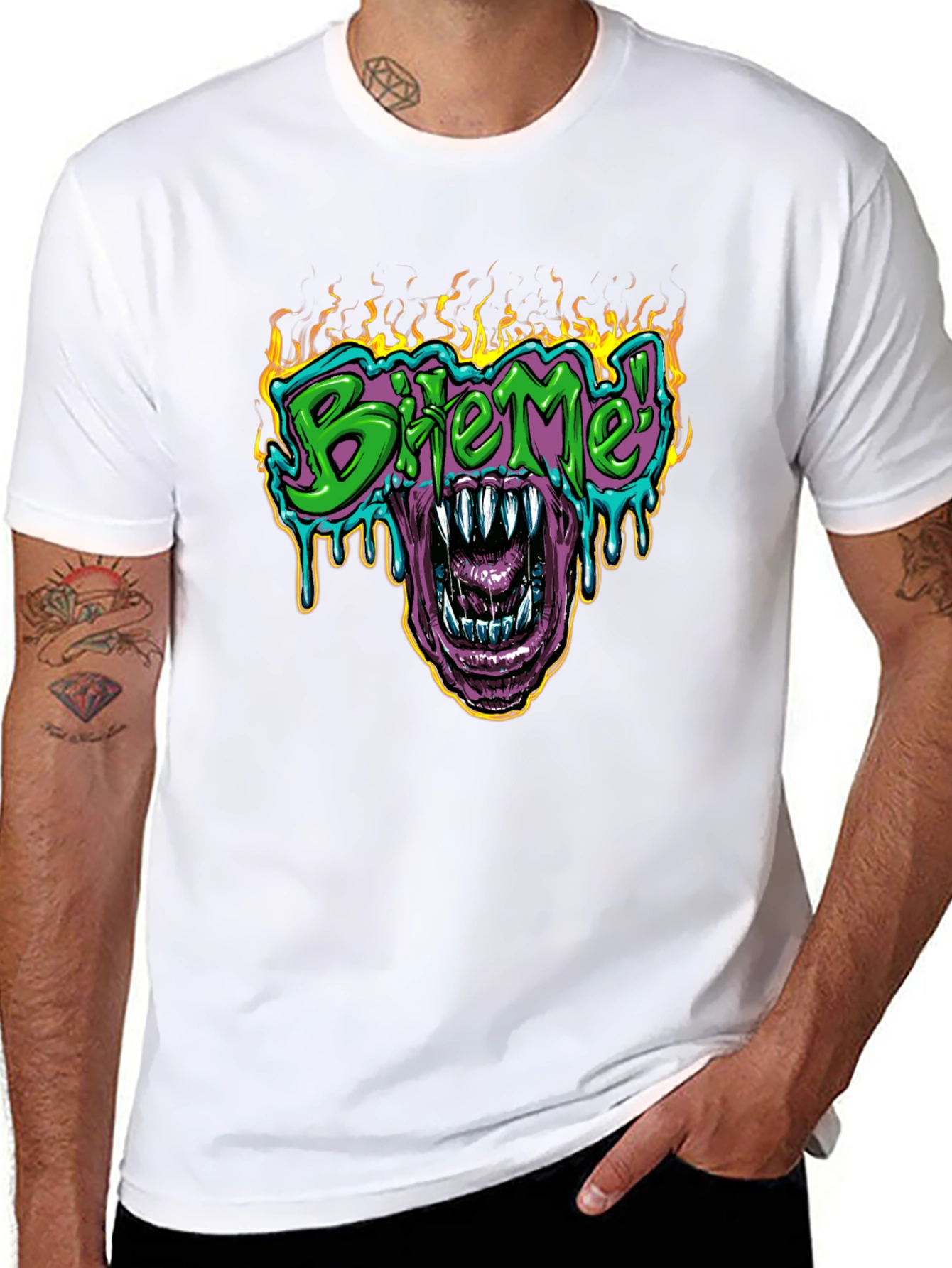 Bite Me T-Shirt - Fiery Graphic Print Tee