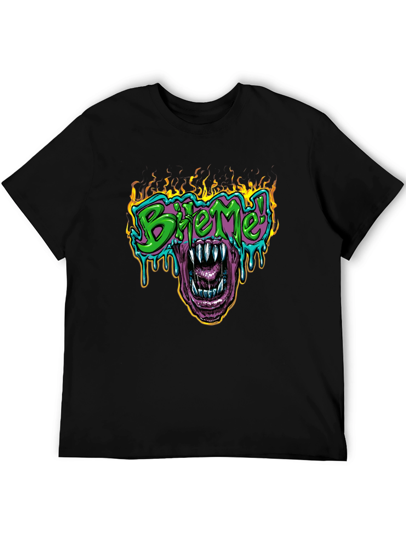 Bite Me T-Shirt - Fiery Graphic Print Tee