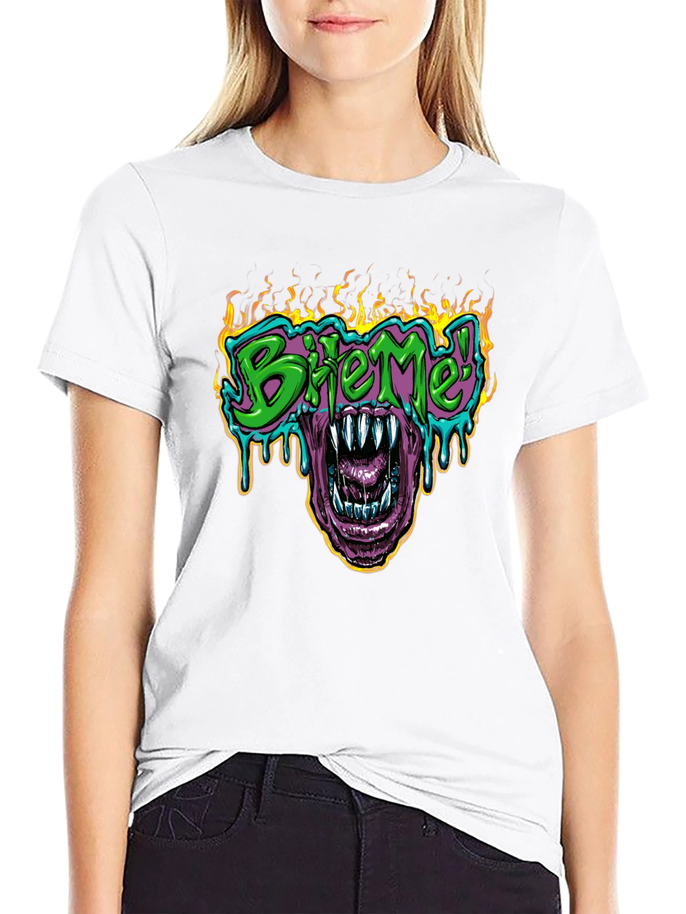 Bite Me T-Shirt - Fiery Graphic Print Tee