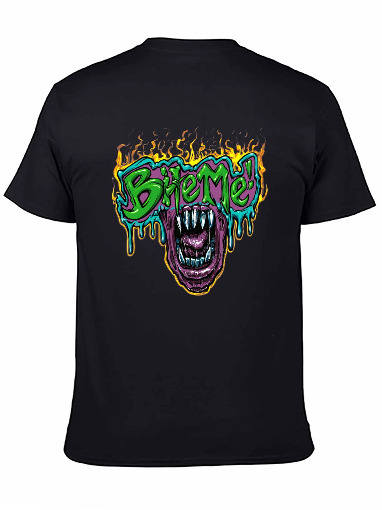 Bite Me T-Shirt - Fiery Graphic Print Tee