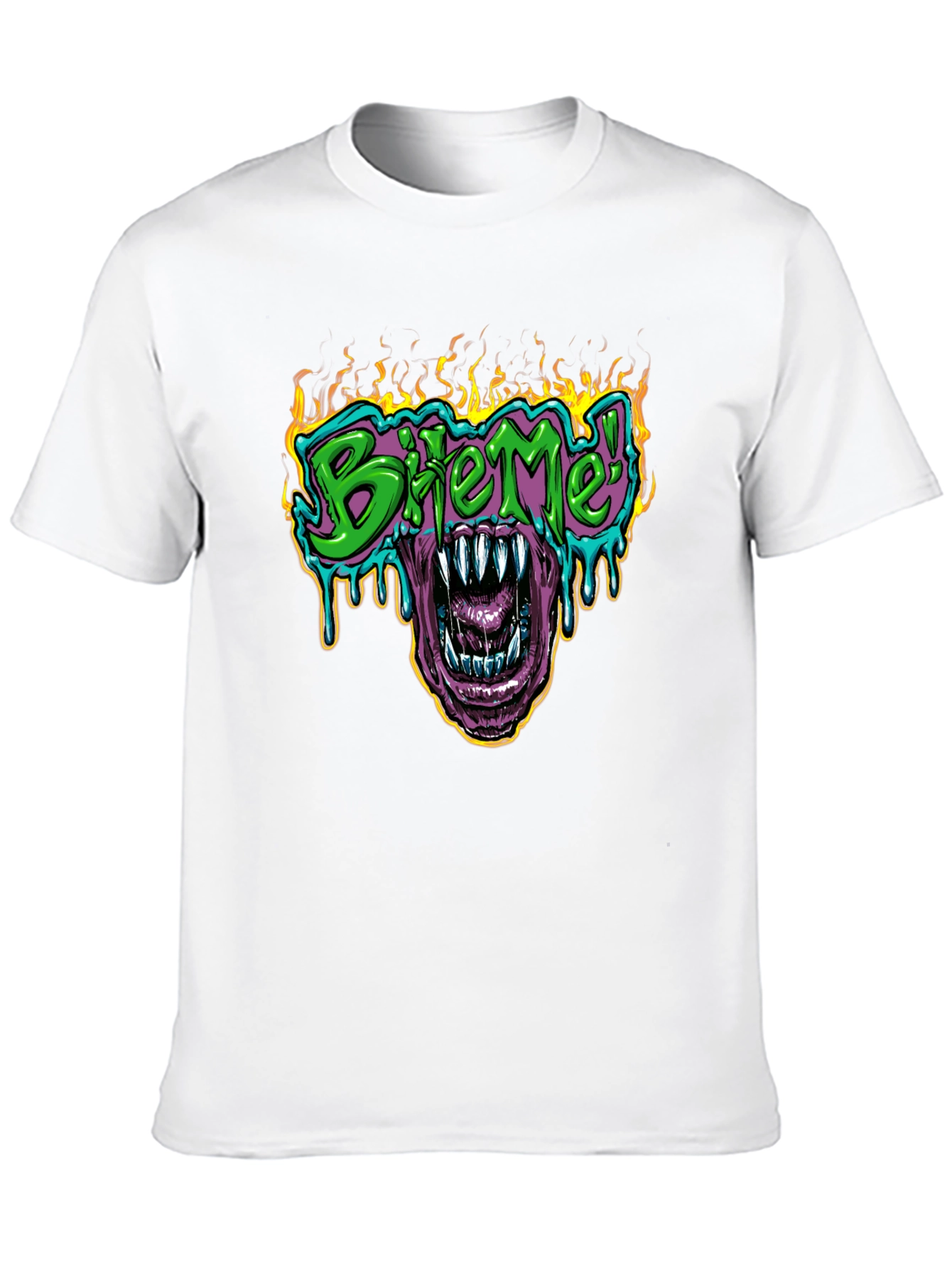 Bite Me T-Shirt - Fiery Graphic Print Tee