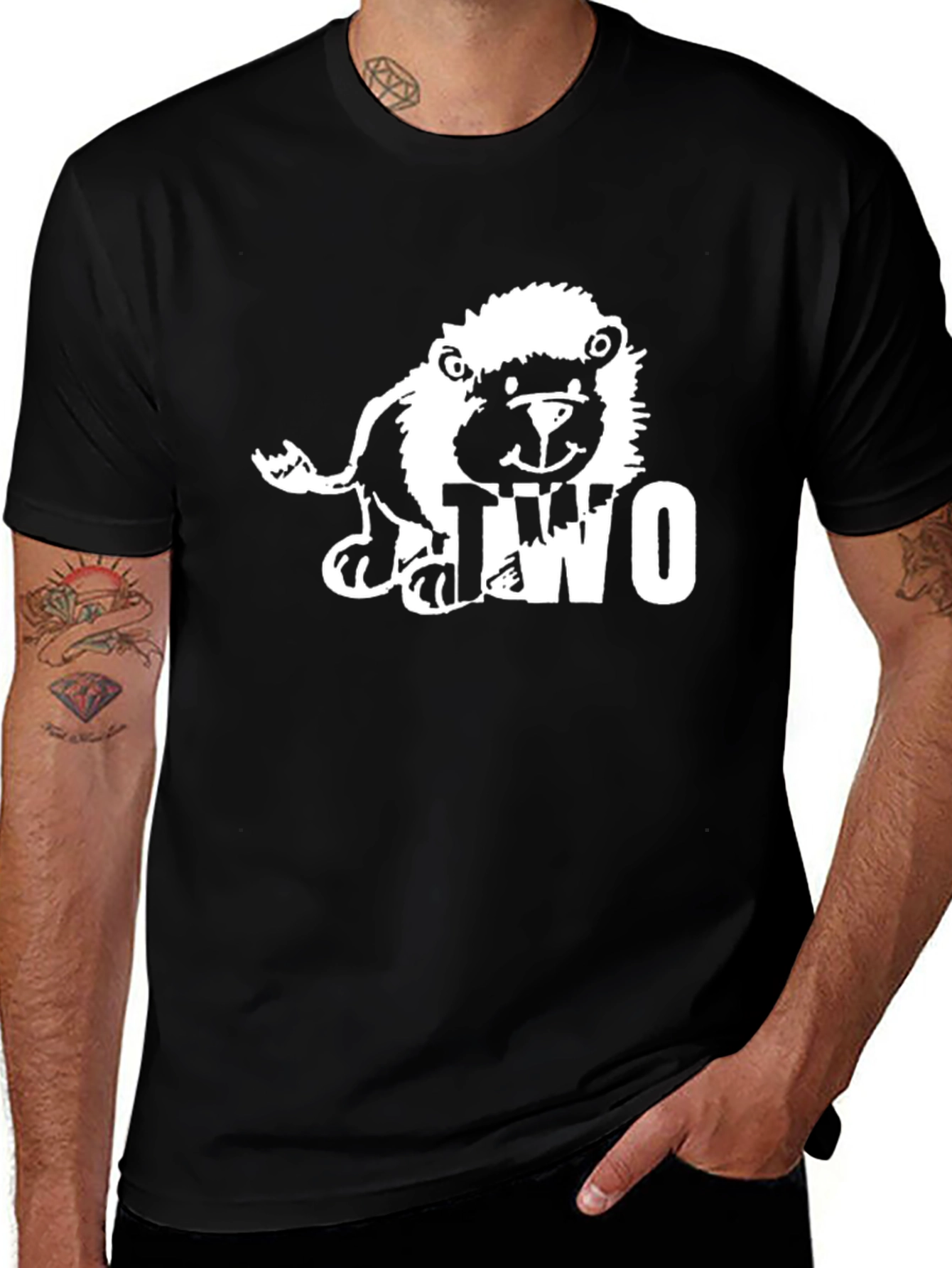 Cute Lion Two Graphic Black T-Shirt