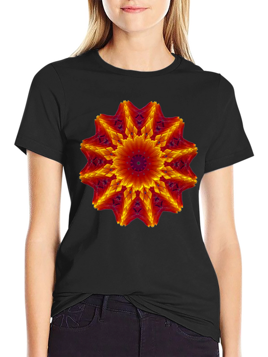 Fiery Floral Mandala Graphic Tee - Bold Artistic Design