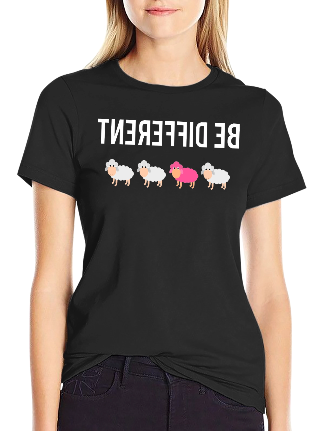 Be Different Sheep Graphic Tee - Black Cotton T-Shirt