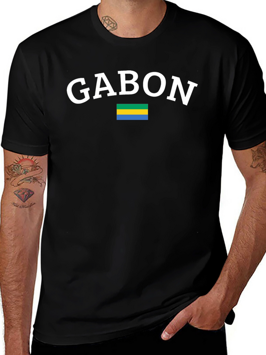 Gabon Flag Graphic T-Shirt - Black Cotton Tee