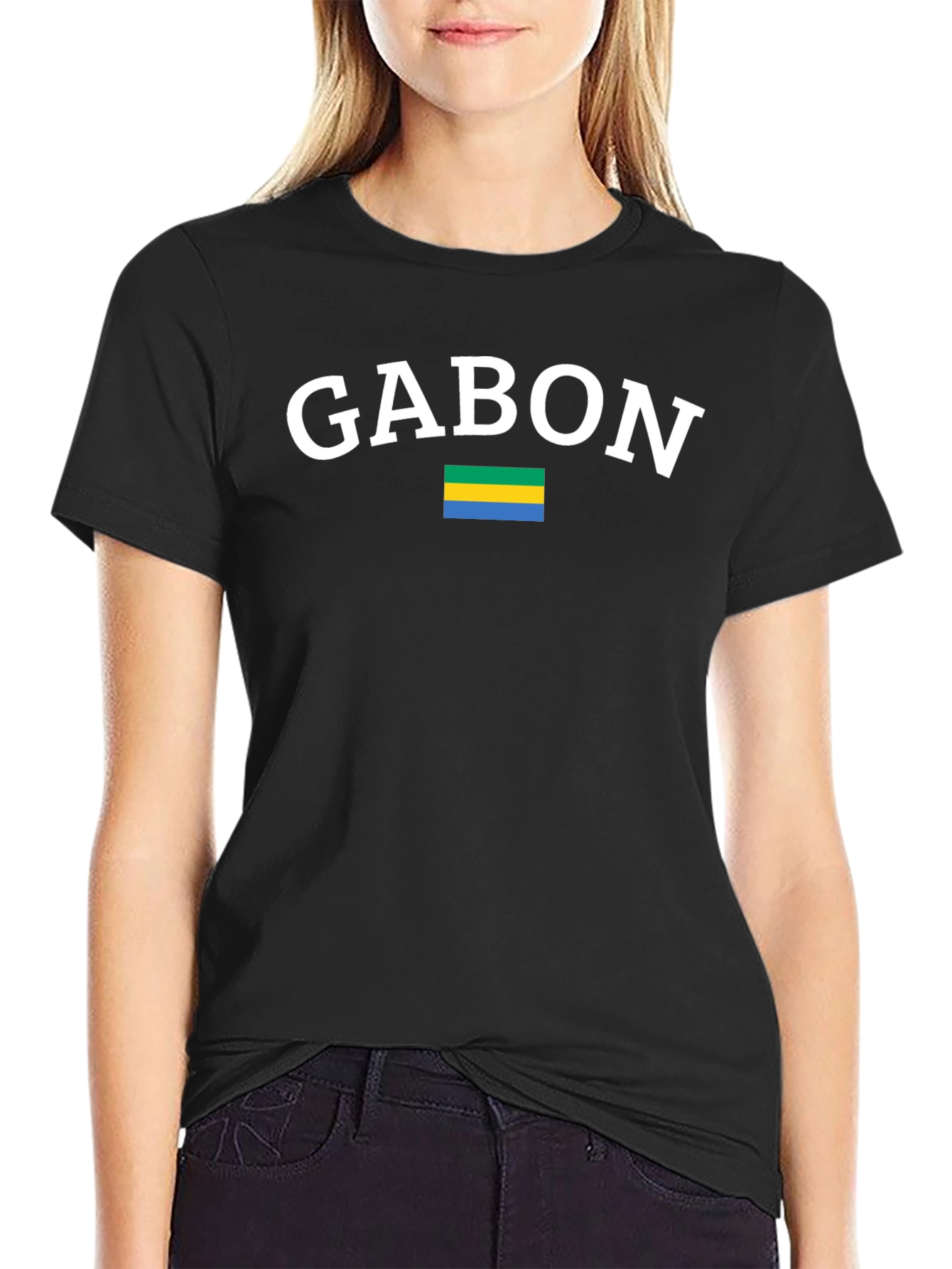 Gabon Flag Graphic T-Shirt - Black Cotton Tee