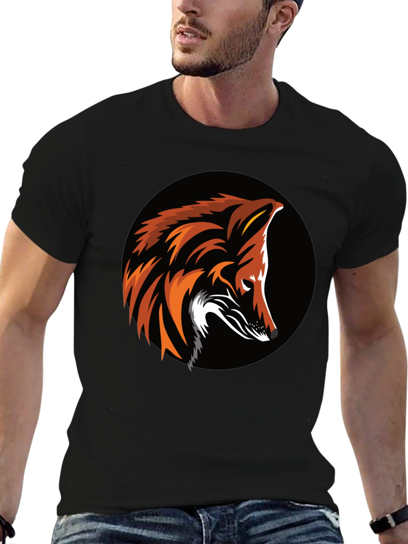 Stylish Black T-Shirt with Bold Fox Design
