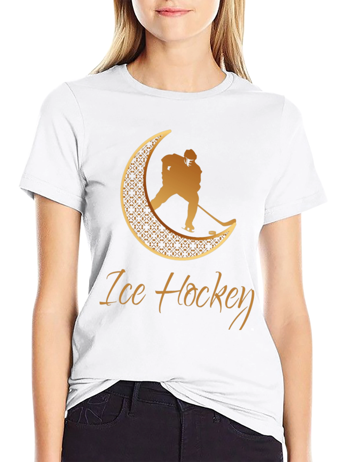 Ice Hockey Crescent Moon Graphic Tee
