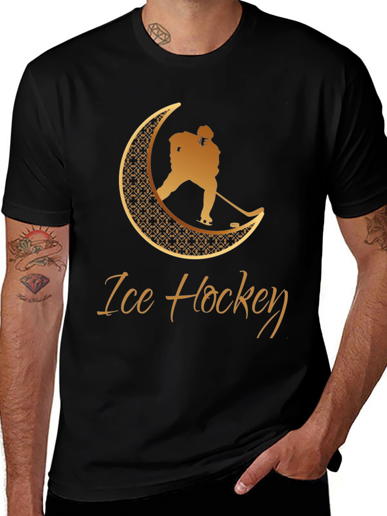 Ice Hockey Crescent Moon Graphic Tee