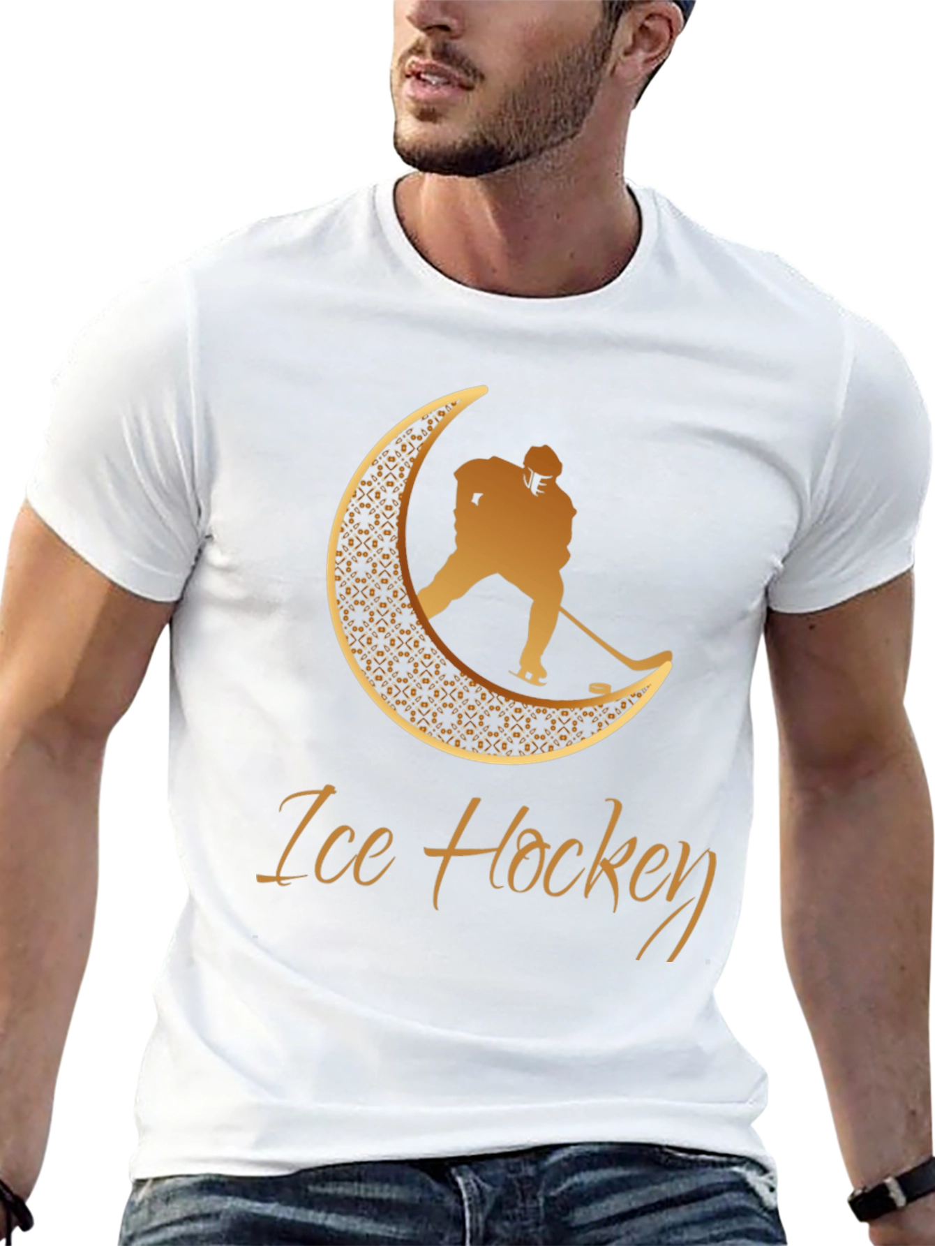 Ice Hockey Crescent Moon Graphic Tee