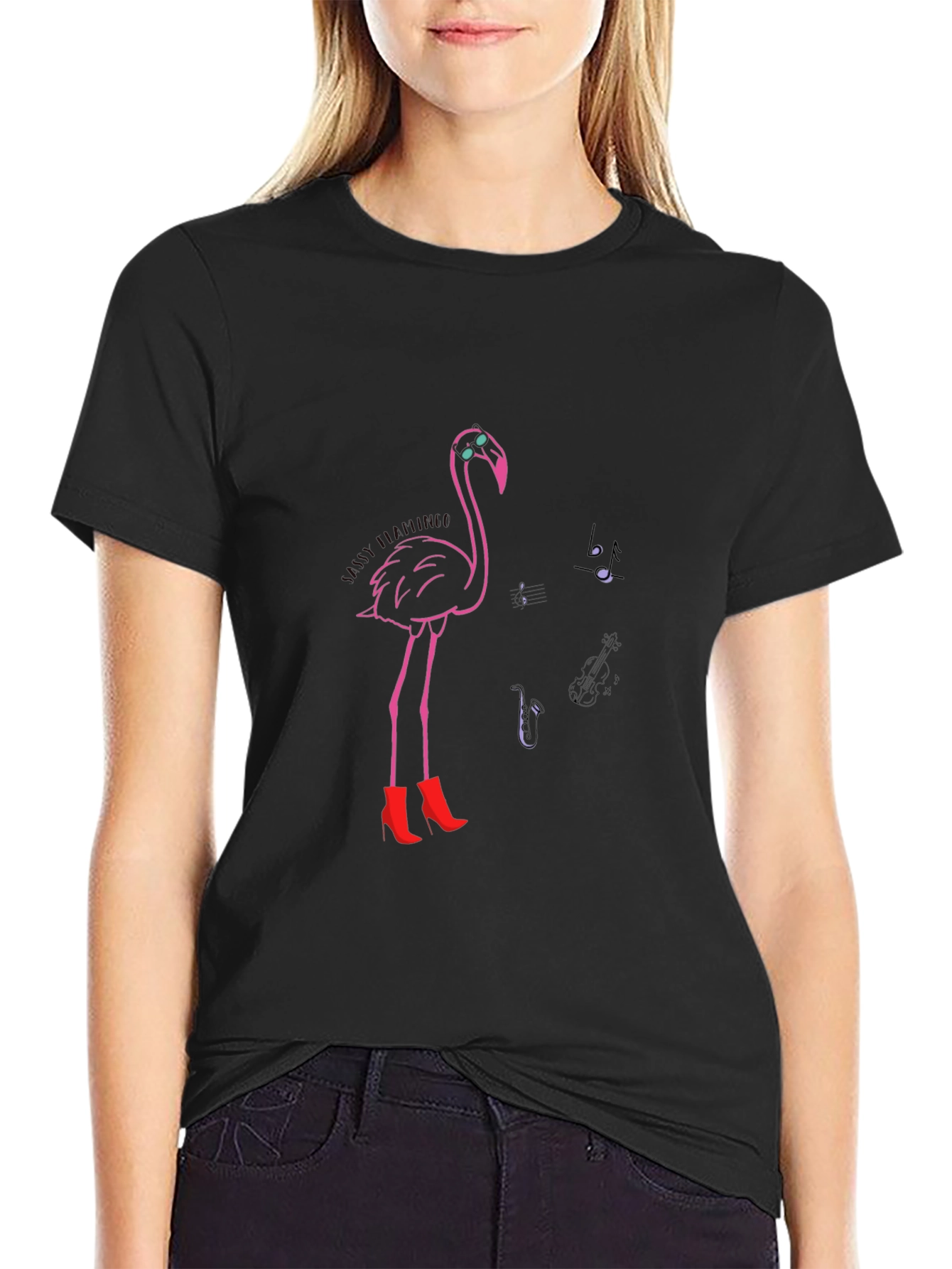 Funky Flamingo T-Shirt - Black