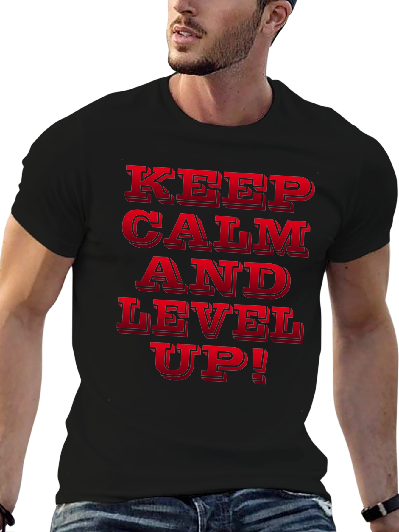 Keep Calm and Level Up Black Graphic Tee