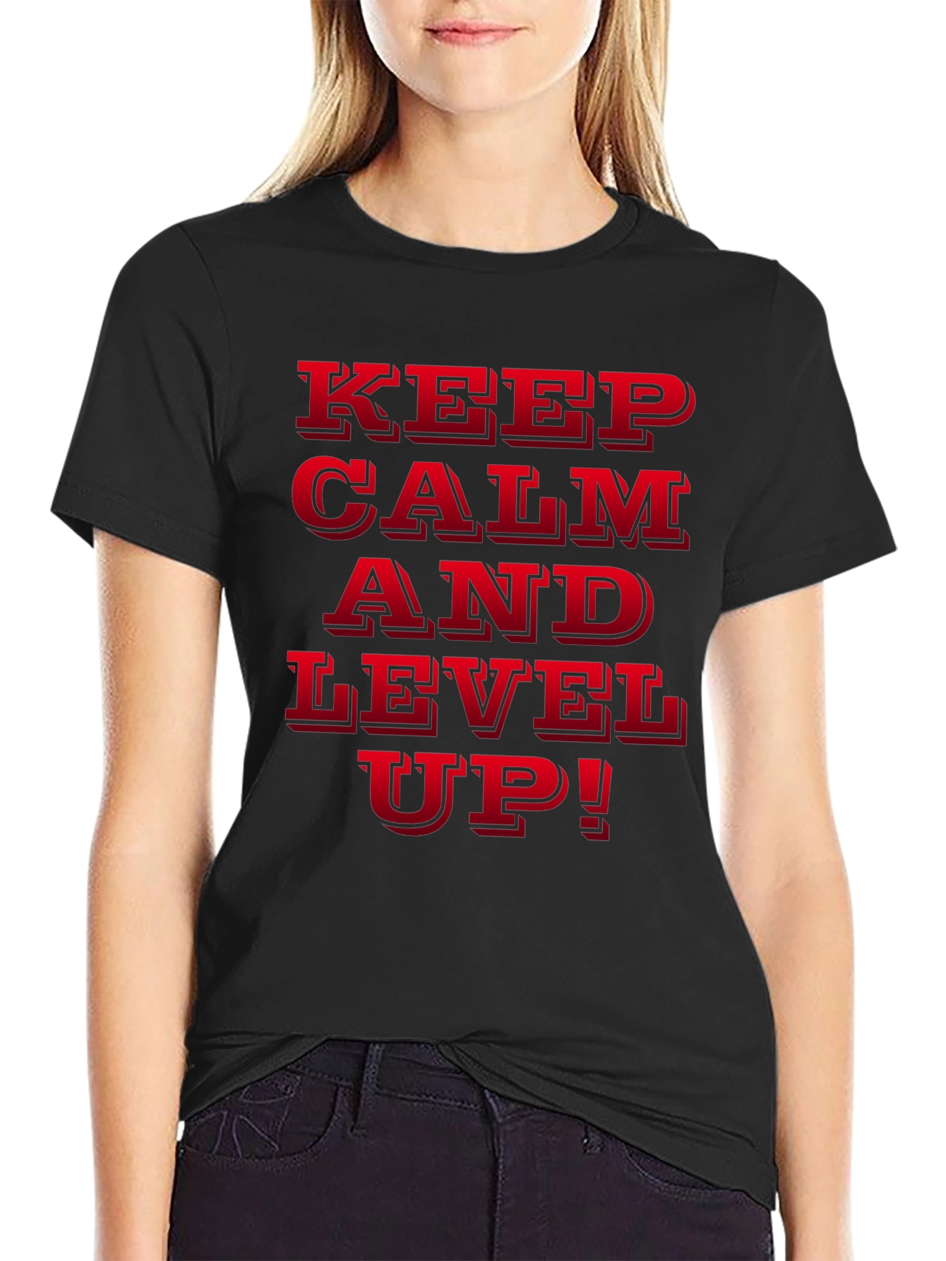Keep Calm and Level Up Black Graphic Tee
