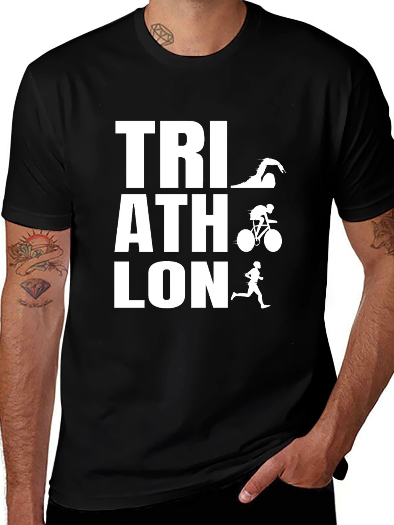 Triathlon Black T-Shirt - Swim Bike Run