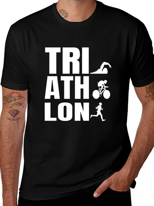 Triathlon Black T-Shirt - Swim Bike Run