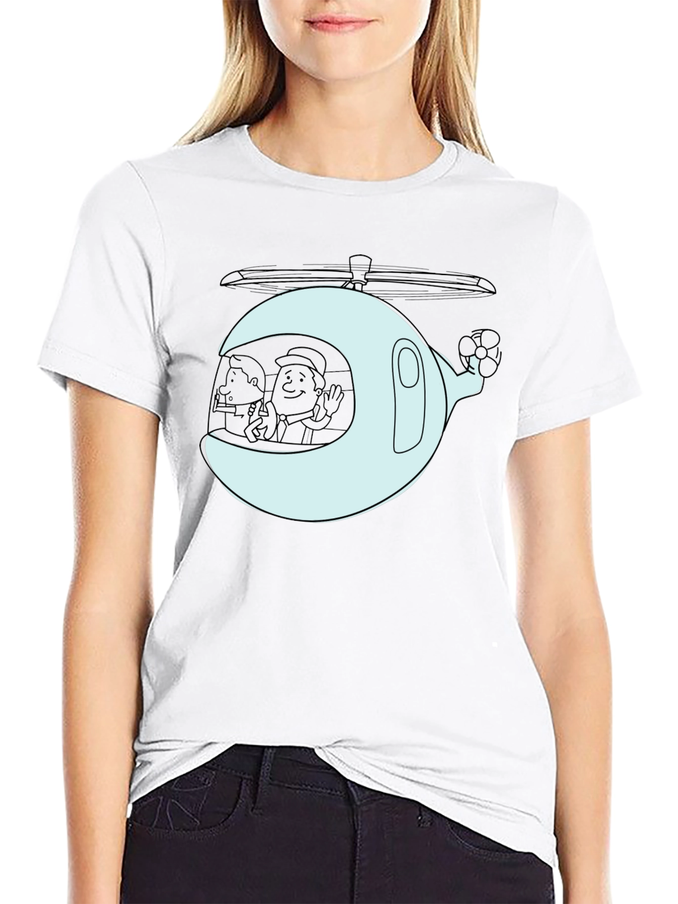 Cartoon Helicopter Graphic T-Shirt