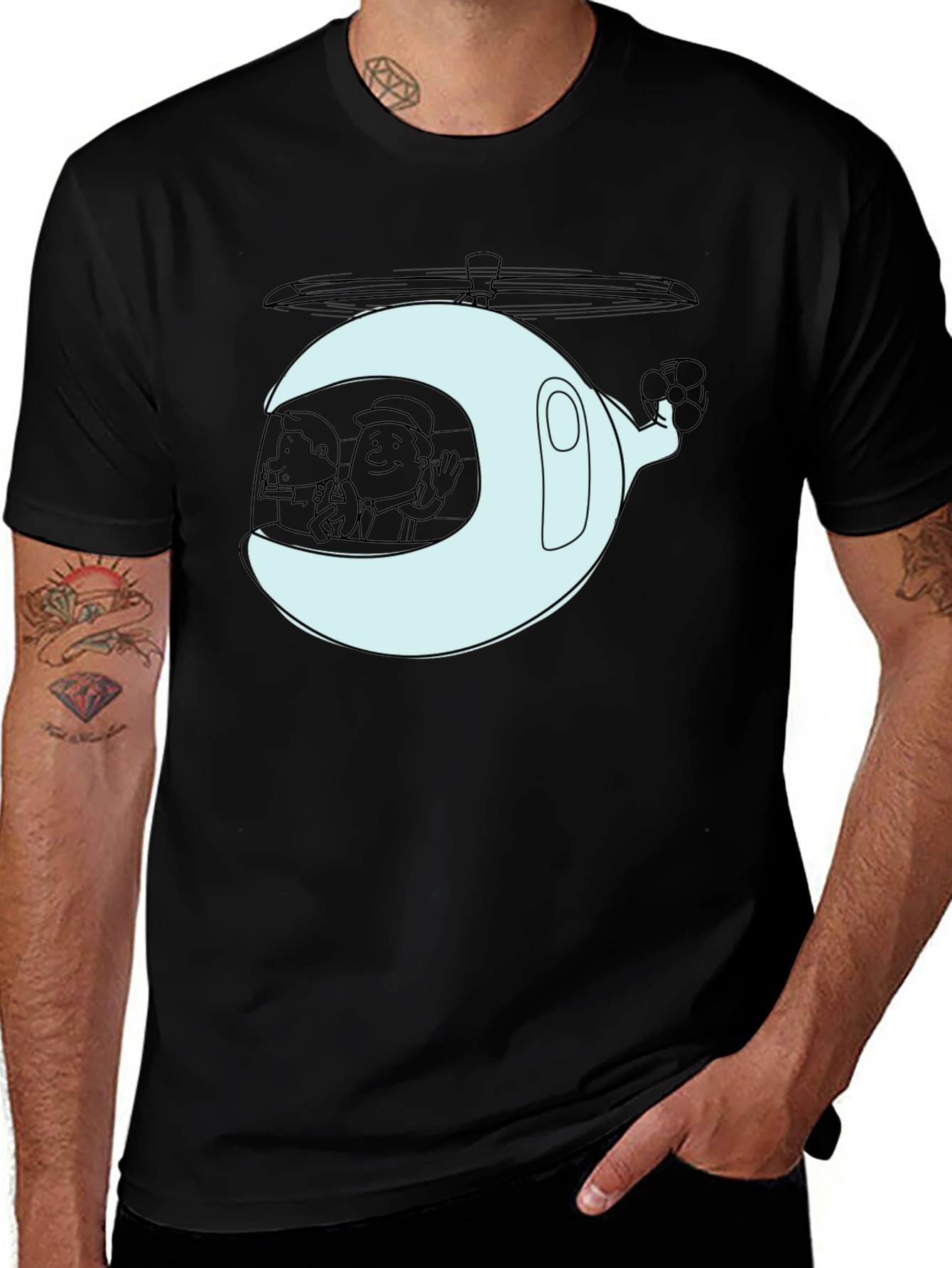 Cartoon Helicopter Graphic T-Shirt
