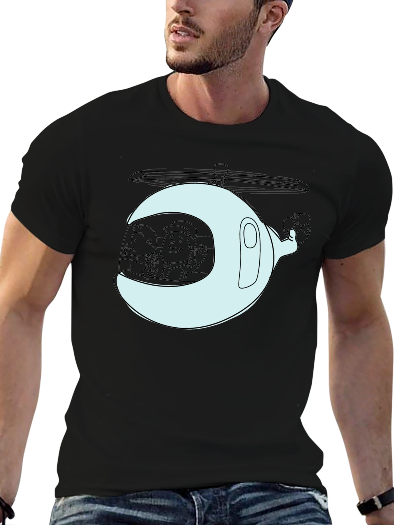 Cartoon Helicopter Graphic T-Shirt