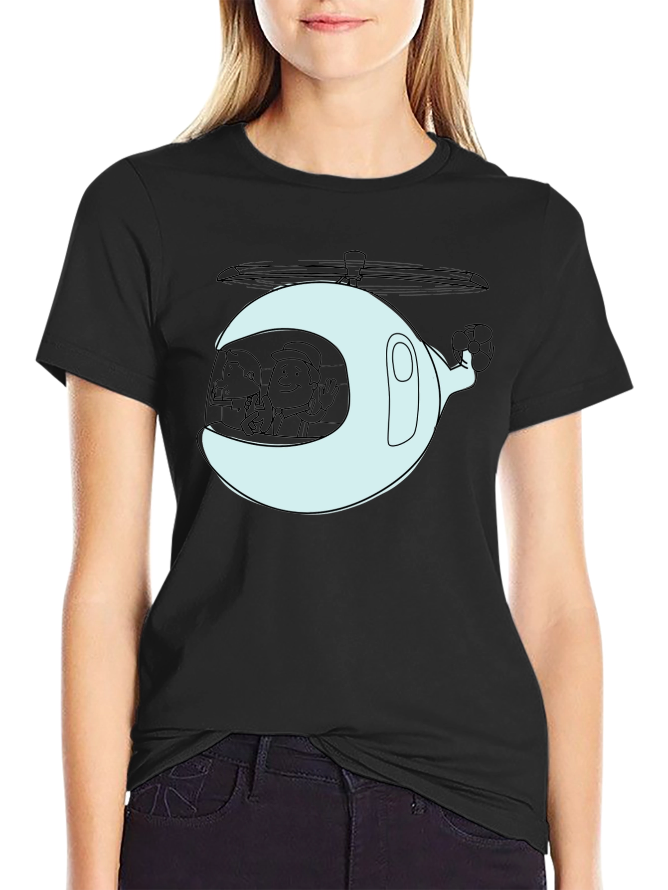 Cartoon Helicopter Graphic T-Shirt