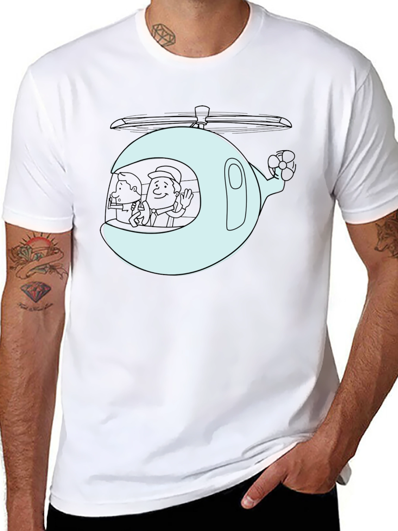 Cartoon Helicopter Graphic T-Shirt