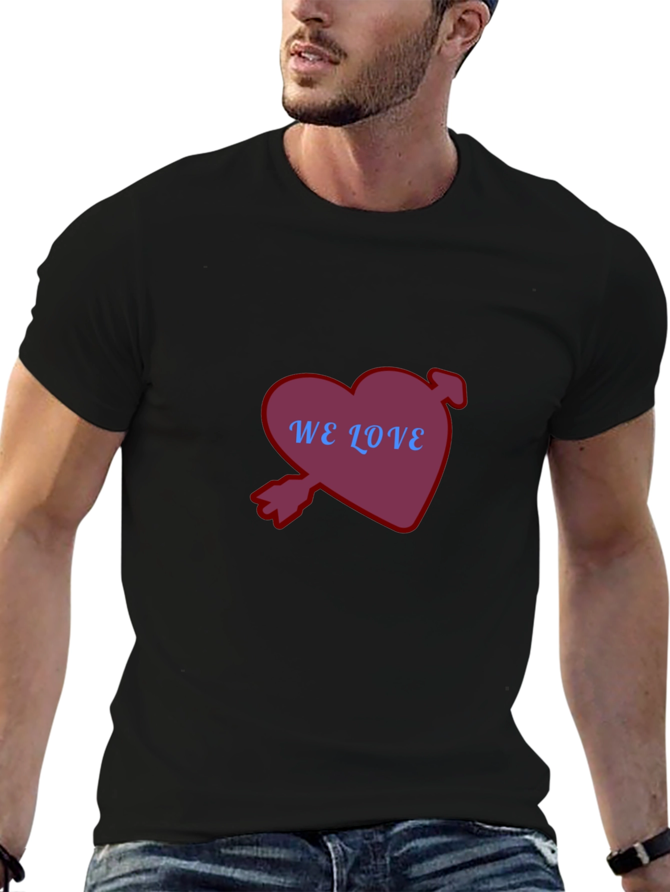 Heart We Love T-Shirt Casual Black Tee
