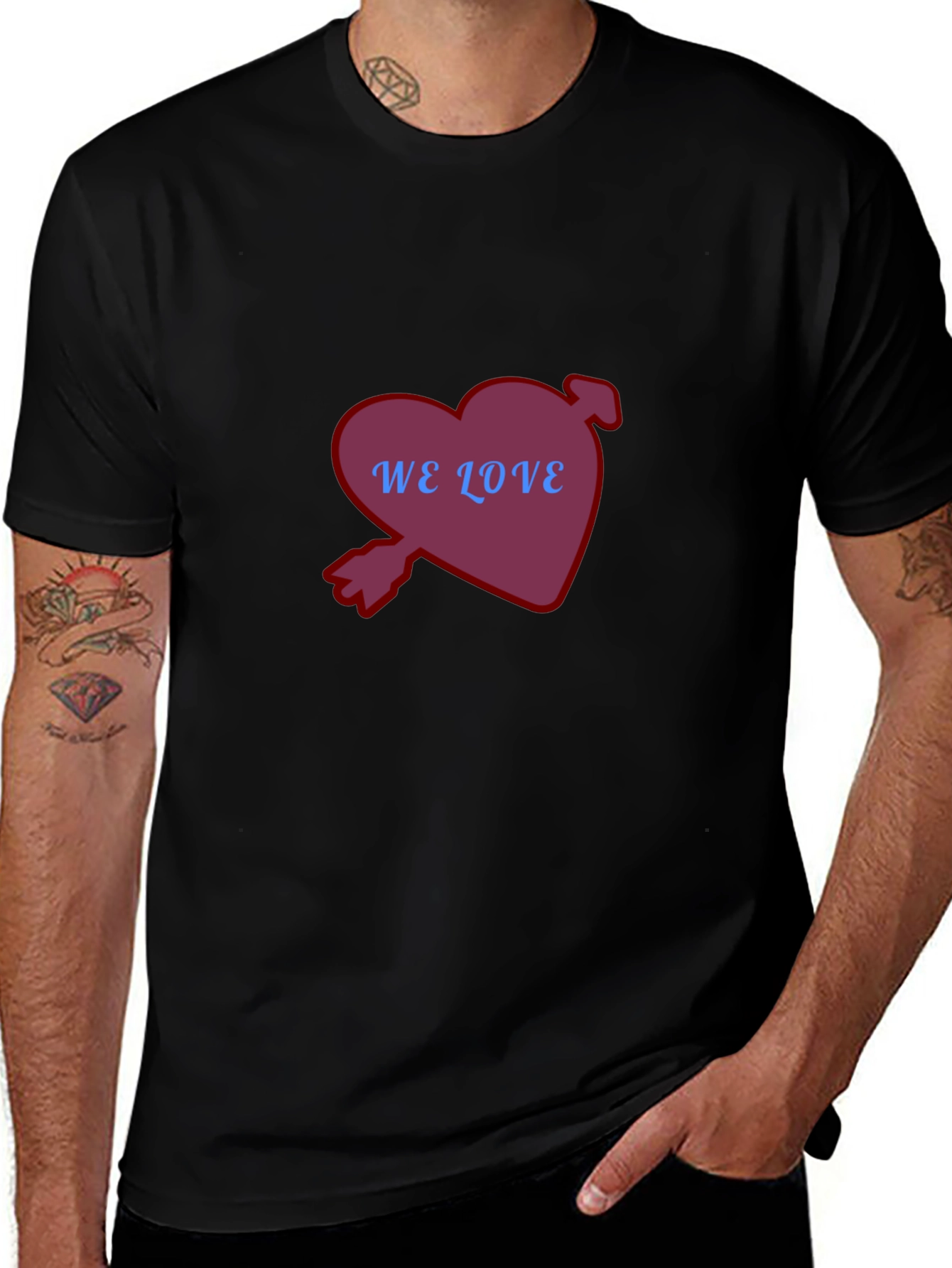 Heart We Love T-Shirt Casual Black Tee