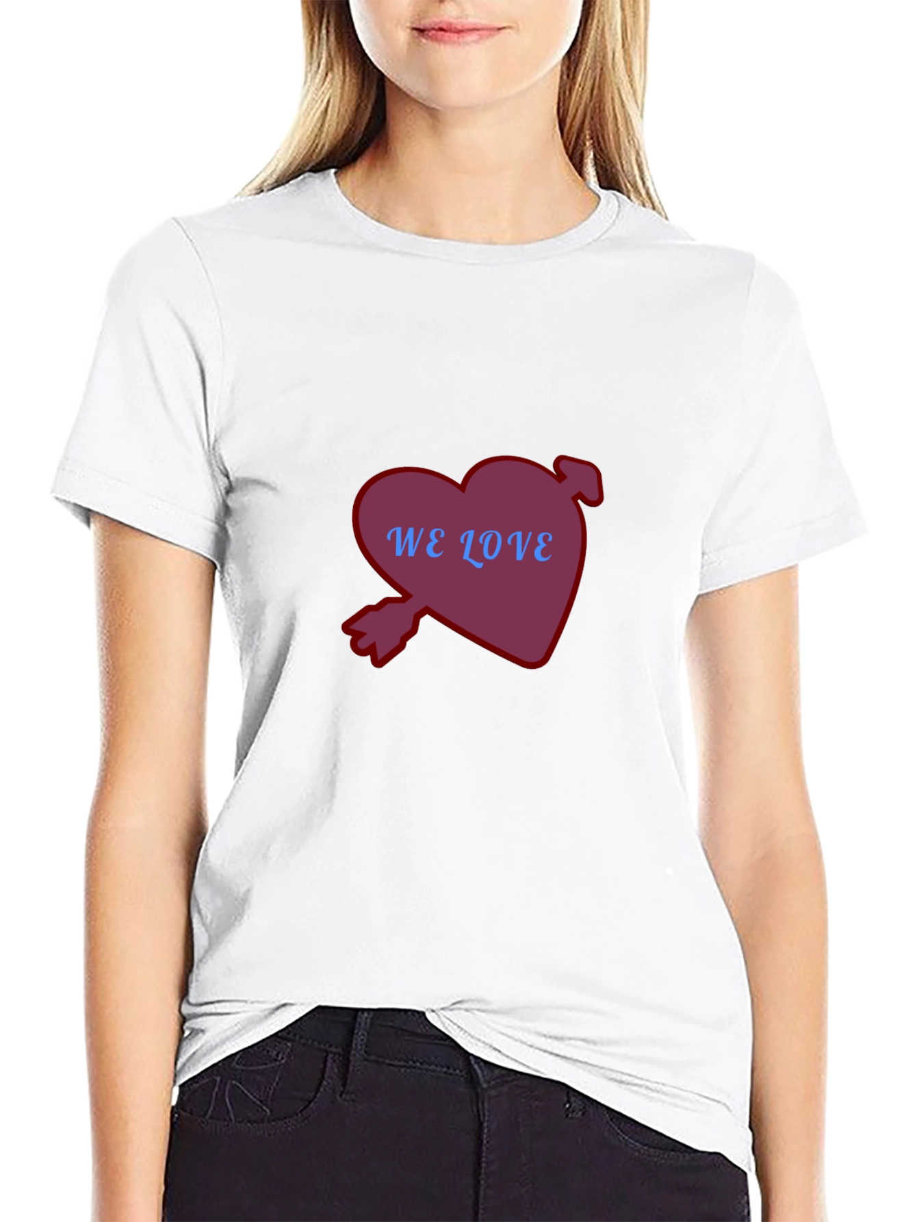 Heart We Love T-Shirt Casual Black Tee