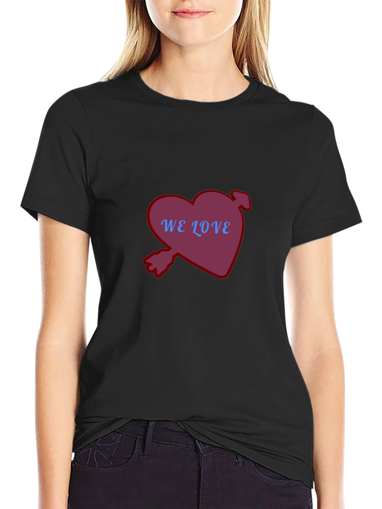 Heart We Love T-Shirt Casual Black Tee