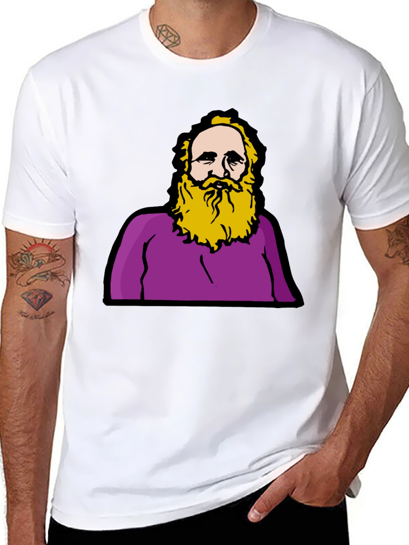 Funny Cartoon Mans Portrait Black T-Shirt