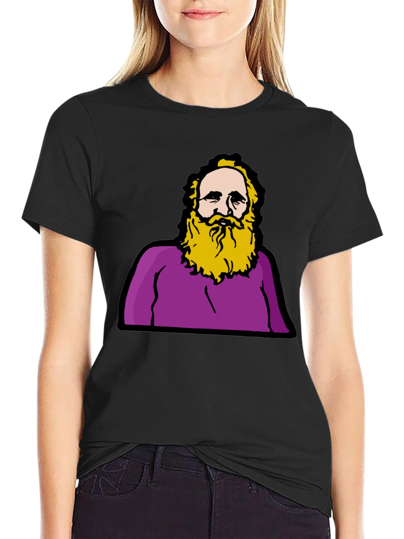 Funny Cartoon Mans Portrait Black T-Shirt
