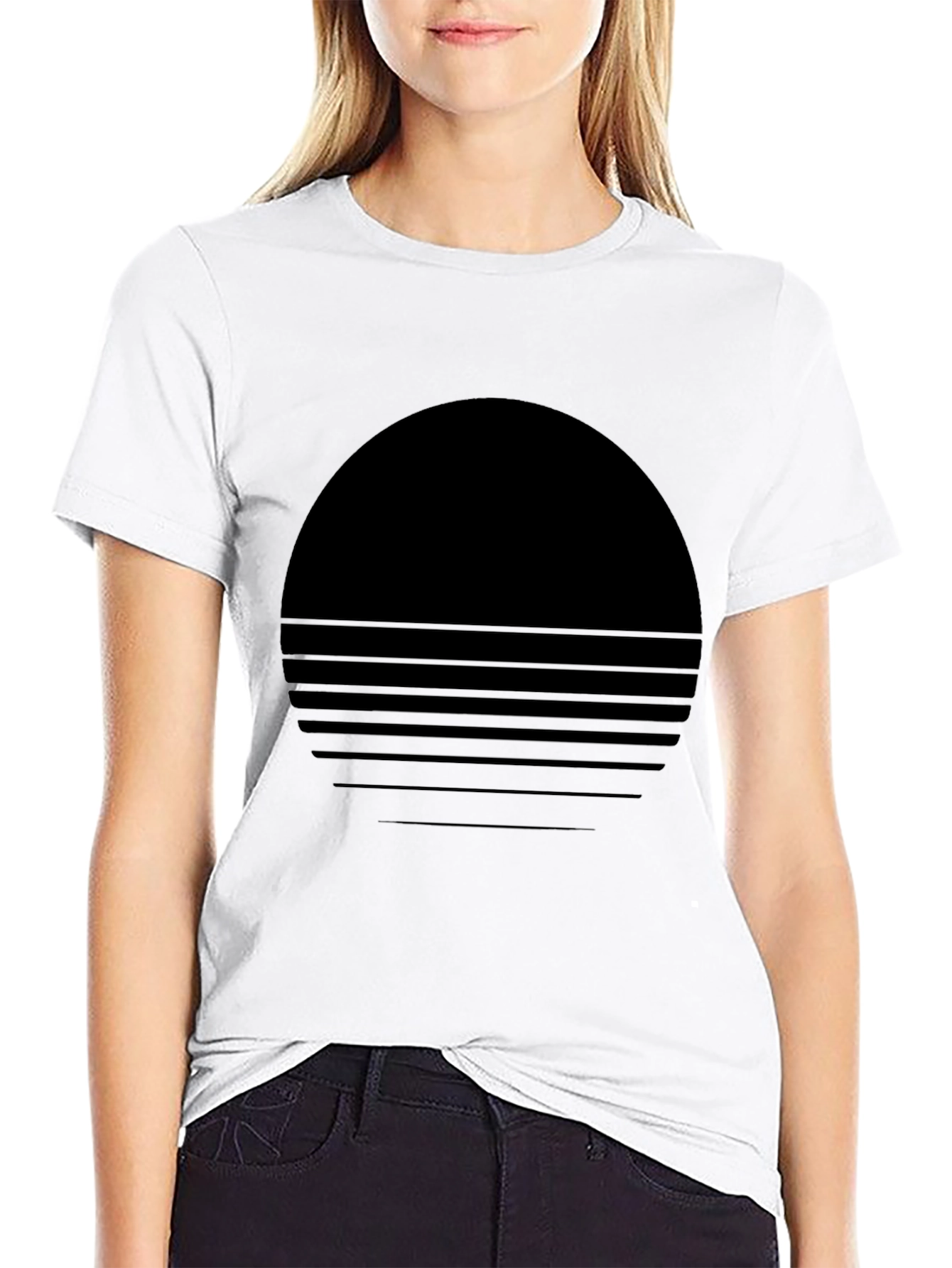 Retro Sunset Graphic Tee - Soft Black Cotton