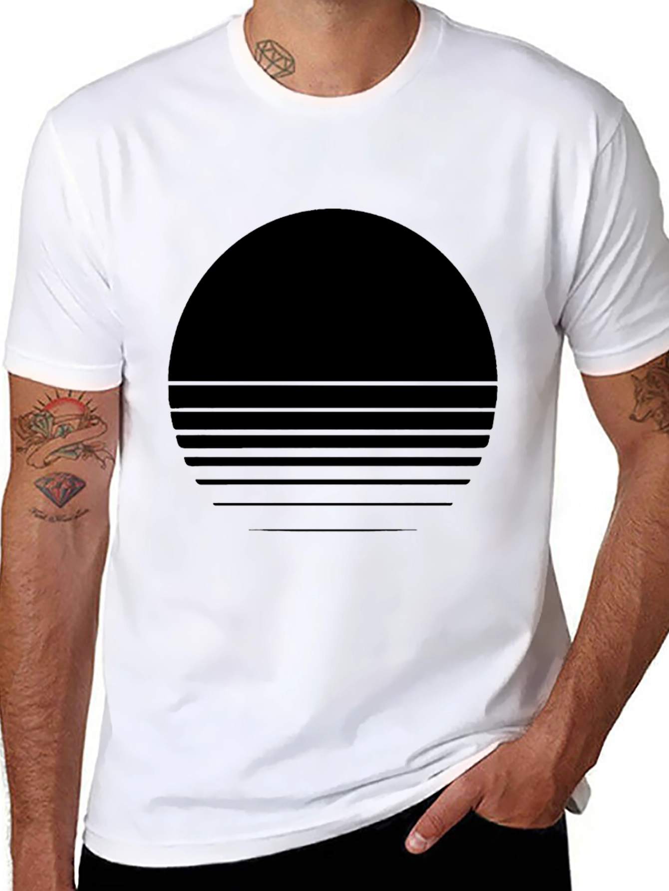 Retro Sunset Graphic Tee - Soft Black Cotton