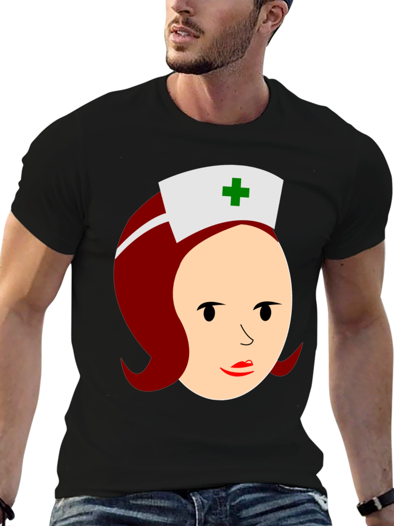Nurse Cartoon Graphic T-Shirt - Black