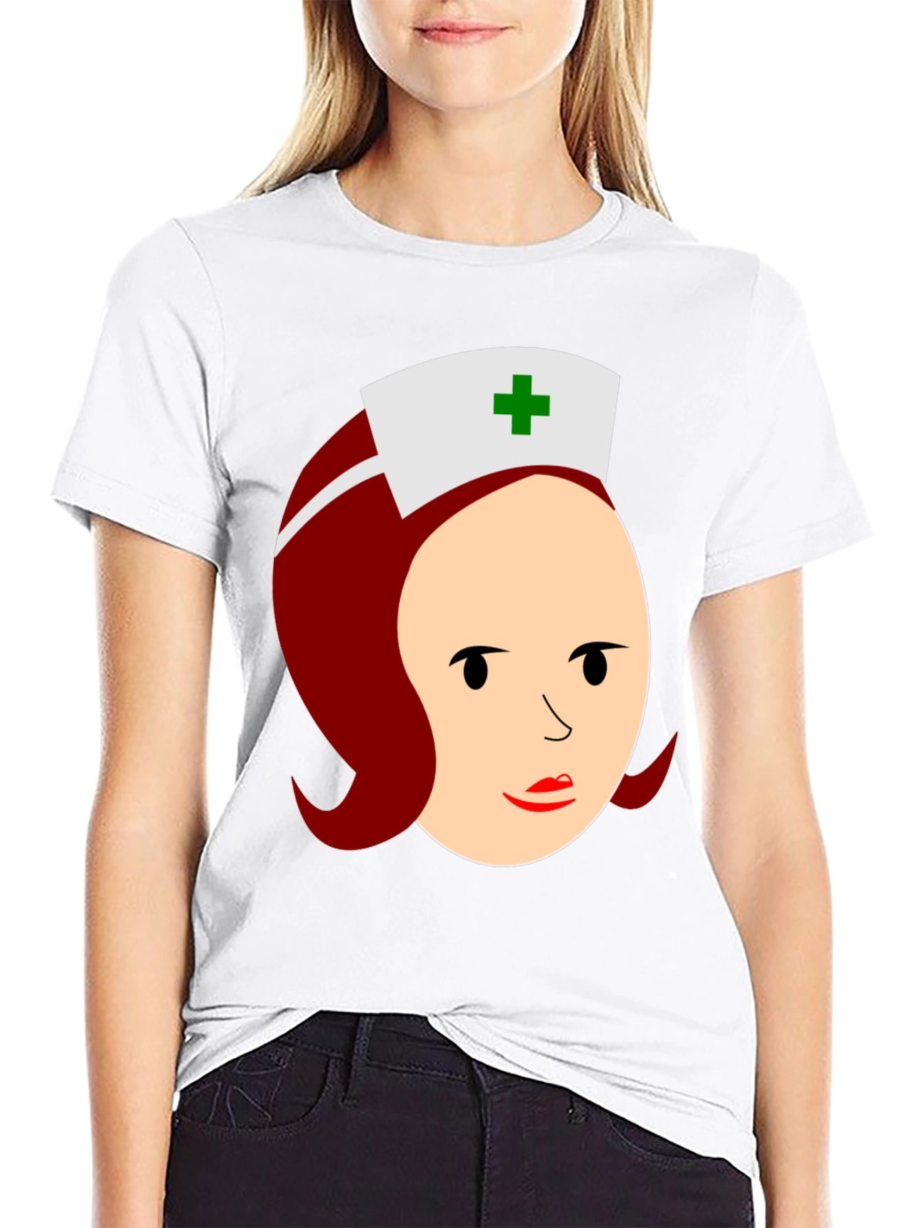 Nurse Cartoon Graphic T-Shirt - Black