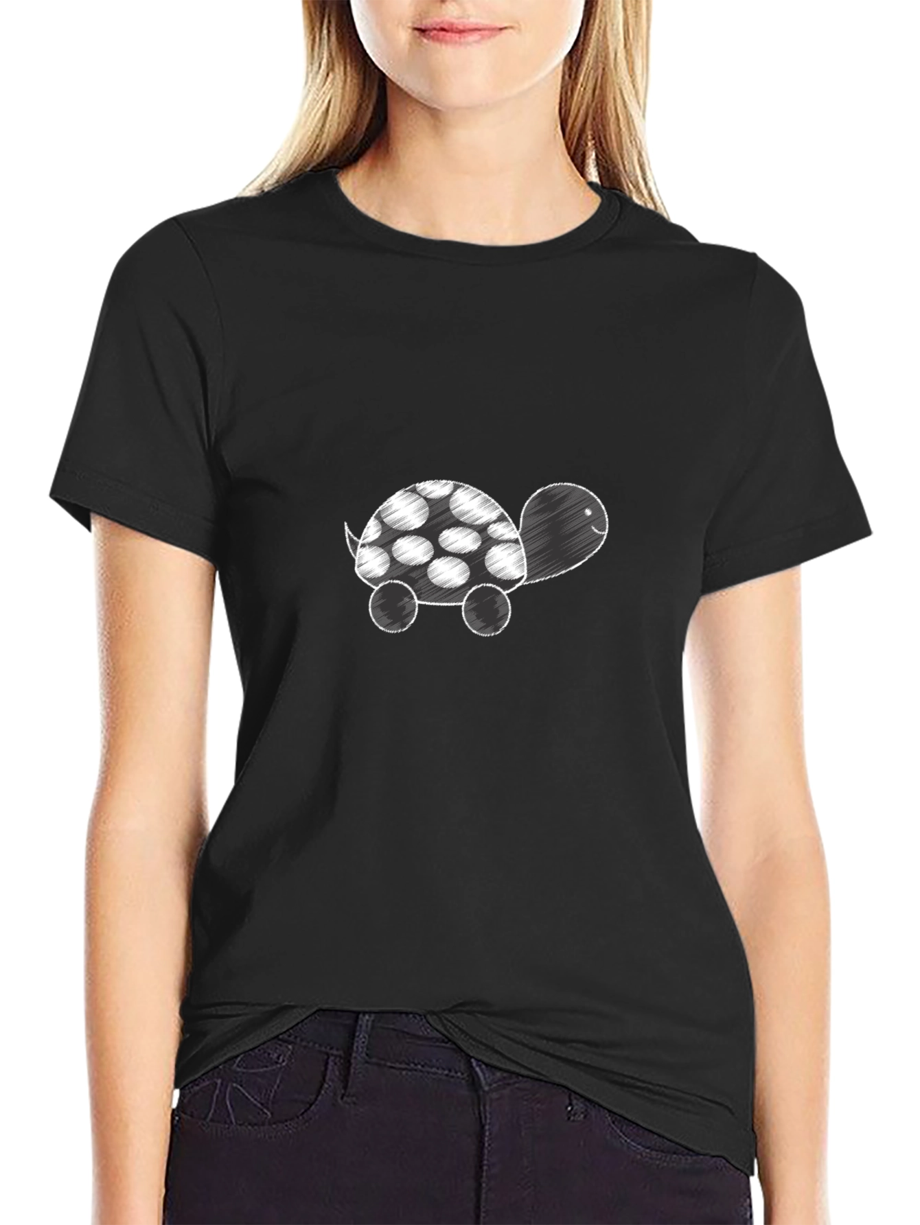 Cute Turtle Graphic Tee - Black Cotton Shirt