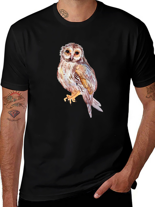 Watercolor Owl Graphic Tee - Black