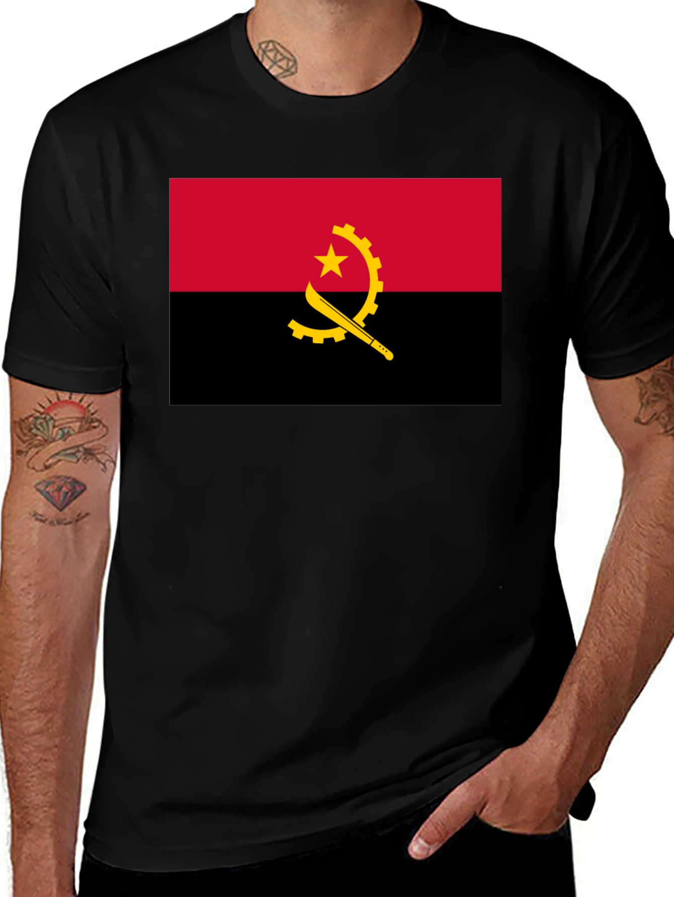 Angola Flag Graphic T-Shirt - Black