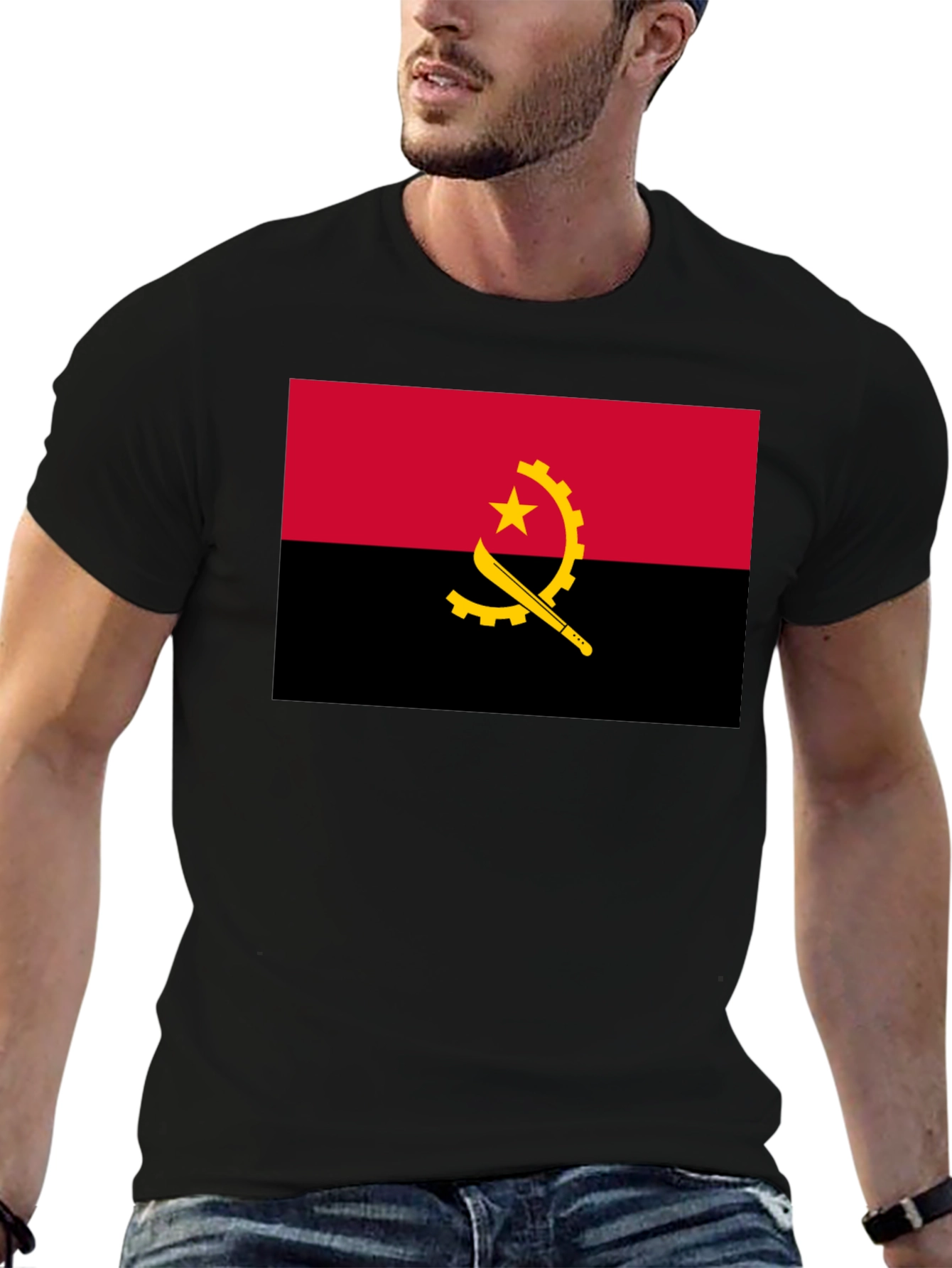 Angola Flag Graphic T-Shirt - Black